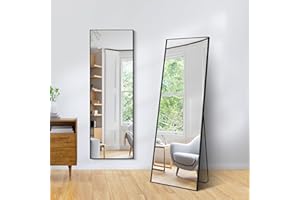 WOLIBEER Ganzkörperspiegel 147 x 44 cm, rechteckiger Ganzkörperspiegel mit schwarzem Aluminiumrahmen, Wandspiegel, Stehspiegel für Schlafzimmer, Ankleidezimmer, Fitnessstudio, Flur
