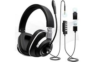 VENKER EL USB U20 Headsets with Microphone, 2m Length Computer Headset with Noise Cancelling, Detachable microphone&Closed-back design for desktop computer notebook computers, Business Chat, etc