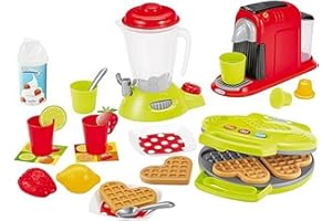 Ecoiffier - EC 100% Chef Set Piccoli elettrodomestici, 7600002524, +18 Mesi, Macchina del caffè + frullatore+ Piastra per Waffle, con Tanti Accessori, Made in France