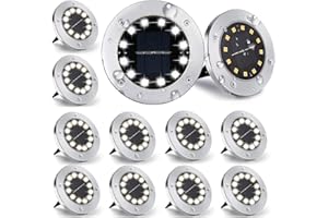 ‎NURKOO Nurkoo [12 Stücke] Solar Bodenleuchte Aussen, 12 LEDs Solarleuchten 800mAh Disk Lights Mit Upgrade Solarpanel Gartenleuchte Solarlampe Solar Strahler Deko für Rasen,Gehweg,Pool,Terrassen(KaltWeiß)