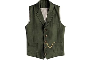 AeoTeokey Men's Western Herringbone Tweed Suit Vest Wool Slim Fit Waistcoat
