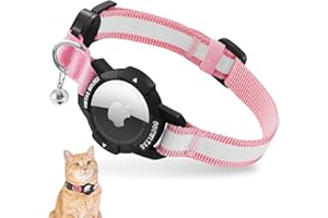 VEYALISE Leuchtend Airtag Katzenhalsband, Kätzchenhalsband mit Apple Airtag Hülle,Verstellbar Airtag Halsband Katze mit Sicherheitsverschluss & Elastischer (Rosa, (Katzen und Welpen23-33cm))