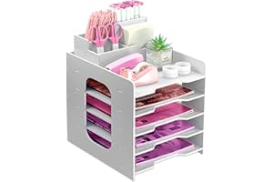 ideallife 5-Tier Letter Tray Organiser, Wooden Paper Filing Tray for Office Desk, A4 Desk Tidy Organiser with Pen Holder, File Document Holder A4 Paper Filing Trays for Home Office School