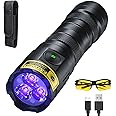 DARKDAWN High Power UV Flashlight 395nm USB Rechargeable, 3 LEDs Ultraviolet Flashlights Handheld, Mini Black Light Woods Lamp Long Lasting -Water Resistant, Detector for Pet Dog Urine