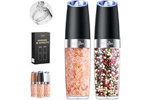 SANGCON-EP Sangcon Set Macina Pepe e Sale Elettrico a Gravità, 9 Oz grandeCapacità, Facile da riempire, Funzionamento con una Sola Mano, Spessore Regolabile, Alimentazione a Batteria AAA, Confezione da 2(Nero)