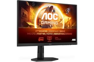 AOC Gaming Q27G4XD Monitor QHD da 27 pollici, 180 Hz, 1 ms GTG, IPS veloce, FreeSync Prem, G-Sync comp, HDR400, altezza regolabile 2560x1420, HDMI 2.0, DisplyPort 1.4, 27 pollice QHD