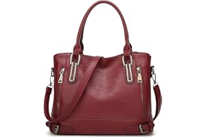 VINBAGGE Torebka damska, skórzana torba z uszami, z uchwytem, w stylu vintage, miękka torba na ramię dla kobiet, Burgundy czerwony, F