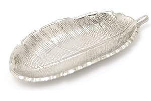 Carousel Home Gifts Stylish Silver Metal Feather Trinket Dish | Display Plate Vanity Tray | Ring Holder Jewellery Plate