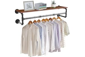 UNHO Wieszak na ubranie wiszące: Noszenie ścienny pręt ze zdejmowaną półką - 104x22x25cm Czarny