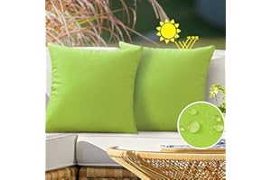 VAKADO Cushion Covers Outdoor Waterproof Throw Pillow Covers Patio 18x18 Set of 2 Green Decorative Tender Green Outside Furniture Decor for Garden Bench Bed Sofa Porch Couch Tent Sunbrella