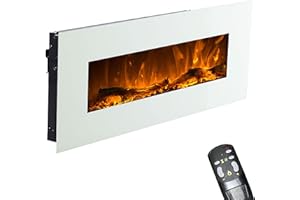 GLOW FIRE Elektrokamin mit Heizung und Kaminfeuer (Wandkamin) - elektrischer Kamin mit LED-Licht, Heizlüfter, Deko & Fernbedienung - zum Aufhängen an der Wand, max. 1500 W - Weiß, 84 cm