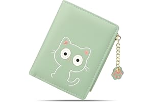 conisy Uroczy portfel damski, mały, cienki, skórzany portfel damski z ochroną RFID, portfel dziewczęcy z zamkiem błyskawicznym, przegródka na monety, zielony, 11,5 x 9 x 1,5 cm, Casual
