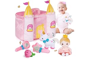 OUOZZZ Château Jouet de Princesse- avec 5 Jouets en Peluche，Peluche Licorne、Poupée de Chiffon、Cadeaux d'anniversaire pour Les Filles âgées de 1, 2 et 3 Ans