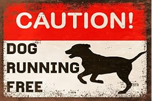 RIFOSA 6"x8" Dog Running Free Warning Retro Metal Sign Gate Drive Wall Pet