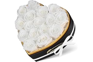 MAMAMIKO 16 Ewige Rosen in Herzform Box - Infinity Weiße Rose, Konservierte Echt Blume, Geschenk für Sie Frauen zum Valentinstag Jahrestag Geburtstag Muttertags Hochzeit