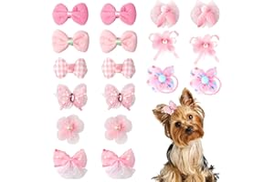 Maxqzin 18 PCS Dog Hair Bows, Dog Bows Pink Dog Hair Clips Dog Accessories for Small Dogs 9 Design Small Pink Bows for Dog Cat and Small Pets