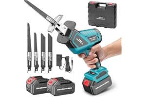 Yofuly Scie Sabre Sans Fil pour MMaki-ta 21V Battery, Scie Egoîne Electrique Sans Fil avec 2 * 3000Ah Batterie et Chargeur, 6 Vitesse Variable 3000SPM Scies Alternatives Sans Fil pour le Bois/Métal