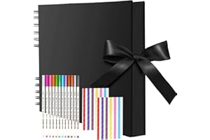 Large Scrapbook, funvce 12"x 8" Scrap Book with 80 Pages Black Craft Paper, DIY Photo Album with Pens, Photo Corners for Adults Wedding, Birthday,Baby Shower Gifts Memory Book, Square Kids Guestbook