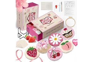 yuegool 6PCS Punch Needle Coaster Kit,Easy DIY Embroidery Set for Beginners, Kids & Adults with Patterns, Tools, Yarns, Hoop, Instructions & Coaster Holder