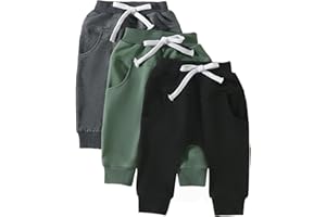 ZZLBUF Toddler Boys Pull on Jogger Pants 3 Pack Drawstring Trousers Sweatpants Athletic Workout Sports Pants with Pockets
