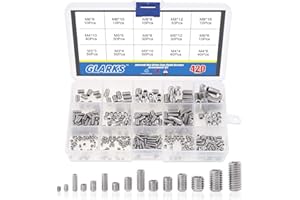Glarks 420Pcs M3/M4/M5/M6/M8 Allen Head Socket Set Screw, 304 Stainless Steel Internal Hex Drive Grub Screw Assortment Kit