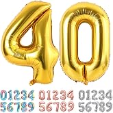 Ponmoo Foil Balloon Number 40 Gold, Giant Numbers 0 1 2 3 4 5 6 7 8 9 10-19 20-29 30 40 50 60 70 80 90 100, Large Balloons De