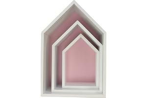 PuckDaddy Elise - house shelf in pink, set of 3 - decorative shelves in home design, children's room shelf