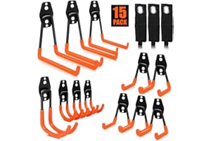 EGOFIX EGOFINE Orange Garage Hooks 15 PCS Heavy Duty Garage Storage Hooks for Organizing Power Tools, Ladder, Bulk Items