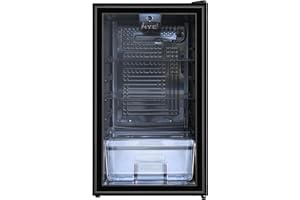 HYE 93L Under Counter Beverage Cooler – Freestanding Drinks Fridge with Glass Door, Quiet 41dB, Energy Efficient, Adjustable Shelves, Home Bar & Office Mini Fridge, Black - RF01DF92B23