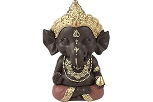 Statuette Ganesh 3 – Porte Bonheur - Décoration Zen et Feng Shui – pour Créer Une Ambiance Relaxante et Spirituelle – Idée Cadeau – Hauteur: 11,5cm – Couleur : Vert et Marron – Zen’Light