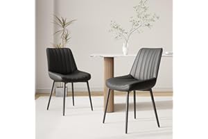 COLAMY Black Dining Chairs Set of 2,Technology Fabric Chairs for Dining Room with Metal Legs and Thick Seat Cushion, Upholstered Kitchen Chair with Anti-Slip Pads