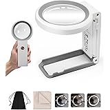 STN Lente d'ingrandimento con 18 LED Luce,10X Vetro ottico Lente Ingrandimento Professionali con Pieghevole Supporto per Lett