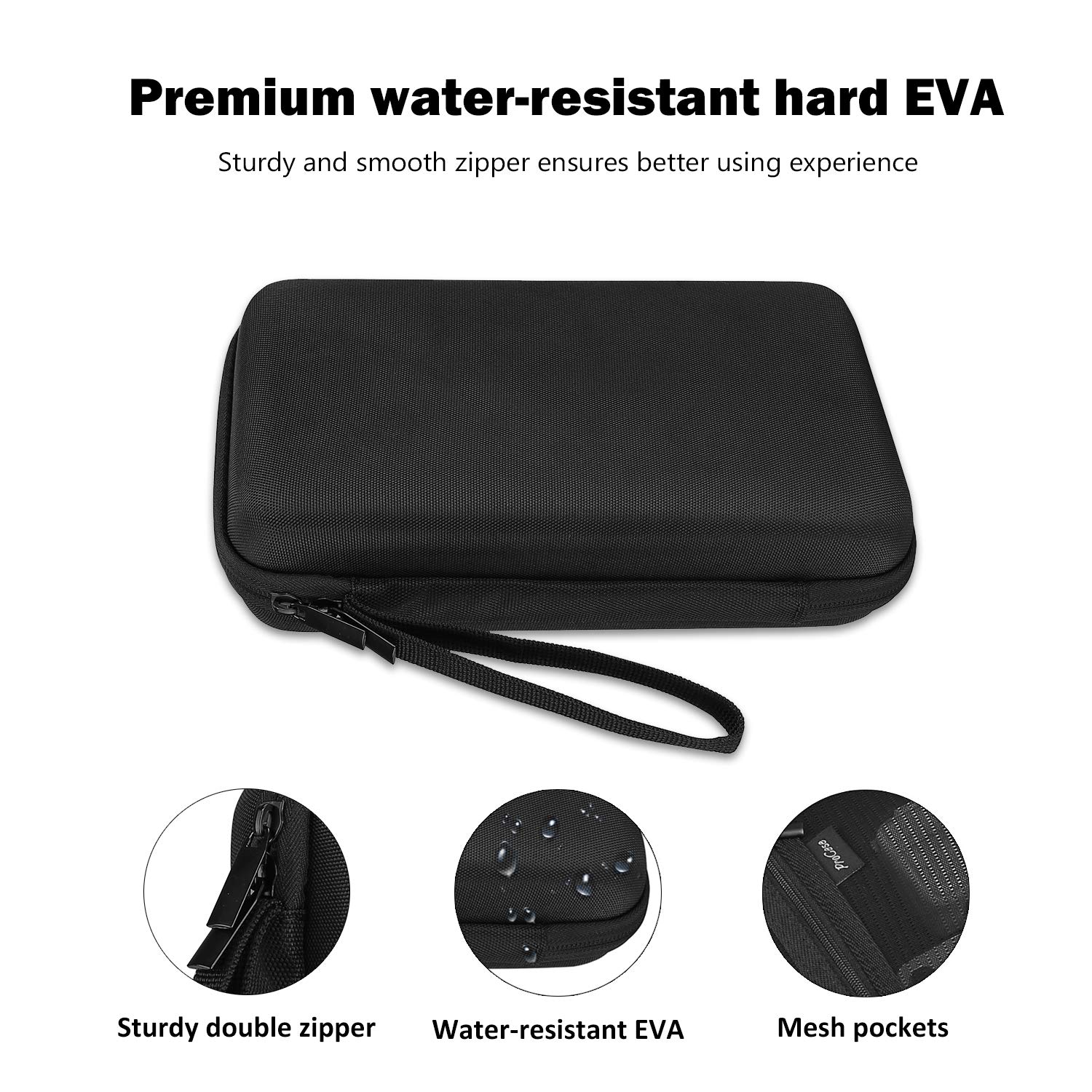 ProCase-tui-de-Protection-Rigide-pour-Organisateur-lectronique-tui-de-Voyage-Portable-et-Antichoc-Sac-de-Rangement-avec-Poches-en-Filet-pour-Petits-Appareils-lectroniques-et-Accessoires-Noir