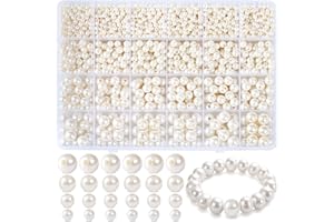 ‎DOTILILI Dotilili Glass Beads Beige Pearls for Jewellery Making 4/6/8/10 mm Beads with Hole for Crafts, 1890 Pieces Beads Mother of Pearl for Bracelets Necklace Jewellery Making Crafts Decor
