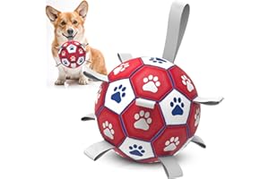 HETOO Piłka nożna dla psów, interaktywna zabawka dla psów, zabawka wodna, trwałe piłki dla małych i średnich psów, czerwono-białe (15 cm)