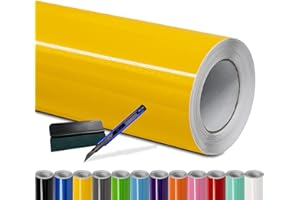 Folindo® Autofolie Gelb Glanz (23€/m²) - 50 x 152 cm - Selbstklebende Car Wrapping Folie mit Luftkanälen - inkl. Rakel & Cutter - Blasenfreie Auto Folierung - Hochwertige Vinylfolie