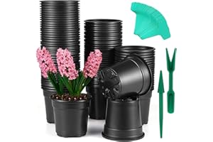 Coolty Lot de 100 pots de fleurs en polypropylène noir souple, 10,2 cm de diamètre, avec étiquettes et outils de transplantation pour intérieur ou extérieur