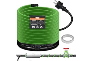 Vrietina Câble chauffant autorégulateur, 12 m, antigel, avec thermostat intégré pour protéger les tuyaux d'eau, idéal pour les plantes, étanche avec fiche de contact de protection 35 W/m, 230 V, IP68