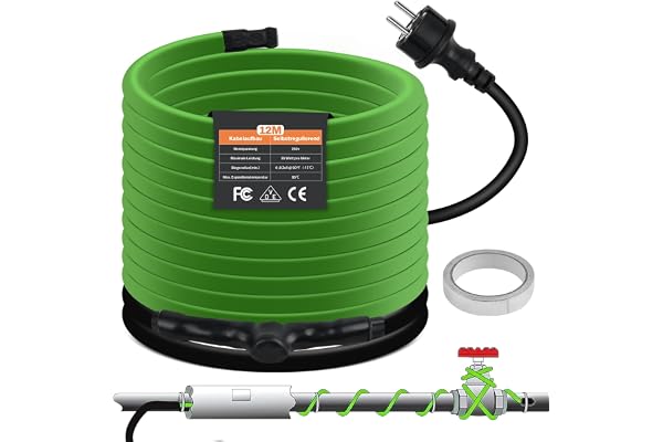 Vrietina Självreglerande värmekabel, 12 m frostskydd värmekabel med inbyggd termostat för att skydda vattenrör, perfekt för v