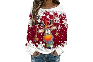 Générique Pull de Noël Femme Pull Moche Rigolo Imprimé Renne Bonhomme de Neige Sweatshirt Manches Longues Pulls de Noël Femme