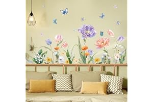SHUCHING Adesivi Murali Fiori Tulipano Acquerello, Adesivi da Parete Fiori Viola, Stickers Decorazioni per Camera da Letto Soggiorno