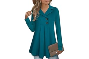 GUUKA Ladies Casual Long Sleeve V Neck Swing Tunic Tops Loose Pleated Pullover Longline Autumn Jumpers For Women UK