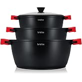 briebe Black Titanium Induction Cookware Set of 6 Non-Stick Titanium, Set of 3 Cast Aluminium Pots without PFOA, Set of Pots