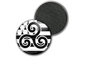 Badgmania Magnet Aimant Frigo 3.8cm Drapeau Breton Bretagne Triskell Hermine Brezhoneg Noir Blanc
