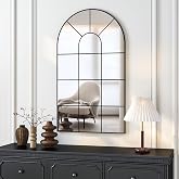 NEUWEABY Arched Wall Mirror, 105 x 60 cm Decorative Mirror with Arched Window for Wall Mounted, Black Frame Mirrors with Wind