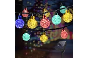 ‎LQWELL LQWELL® Słoneczne wróżki do ogrodu na zewnątrz, słoneczne łańcuchy świetlne Kryształowe kule 30LED 8 M 26FT IP44 8 trybów Wróżki do okna balkonowego (Kolorowe)
