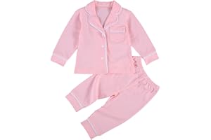 MOCCYBABELEE Kids Baby Boy Girl Cotton Pajamas Set PJS Long Sleeve Button Down Sleepwear 2 Piece Tops Pants Nightwear Homewear