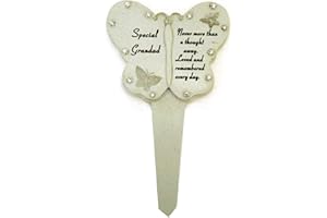 David Fischhoff Grandad Diamante Memorial Butterfly Stake Garden Stone Plaque Grave Ornament pushes in ground