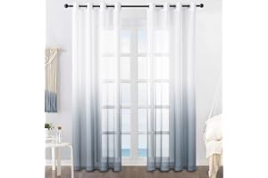 MRTREES 2 Piezas Cortinas Salon Visillos Suave Translúcida Visillo Color Degradado Leve de Dormitorio Moderno Ventana 140×220cm Gris Visillos Salon Paneles para Habitacion Niños Sala Comedor Balcon
