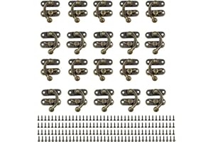 CLKE 20 ganci antichi a sinistra e a destra, chiusura a gancio, chiusura a cassapanca in metallo, serrature a corno per piccola scatola in legno, scatola per gioielli, scatola da vino con 80 viti